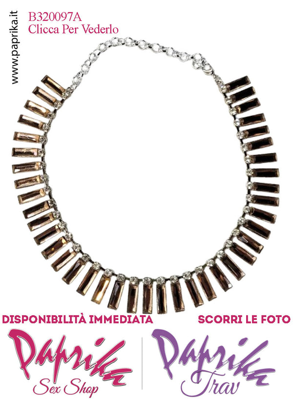 Collana Girocollo Strass Rettangolari Vetro Colore Oro Catenina Argento