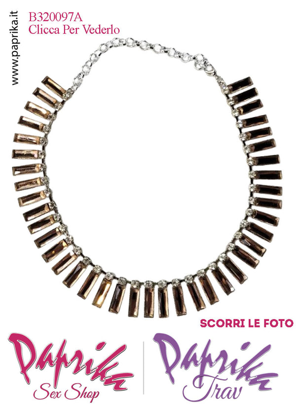 Collana Girocollo Strass Rettangolari Vetro Colore Oro Catenina Argento