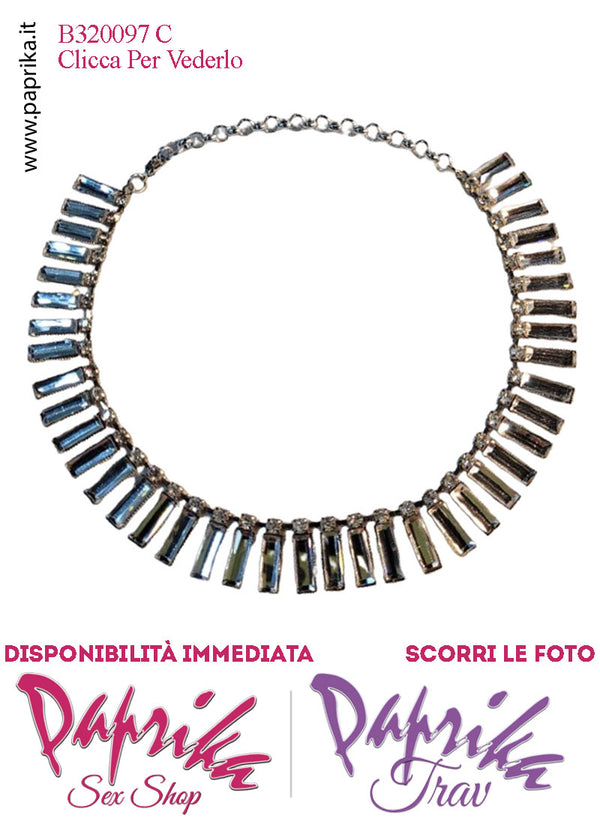 Collana Girocollo Strass Rettangolari Vetro Trasparente Catenina Argento