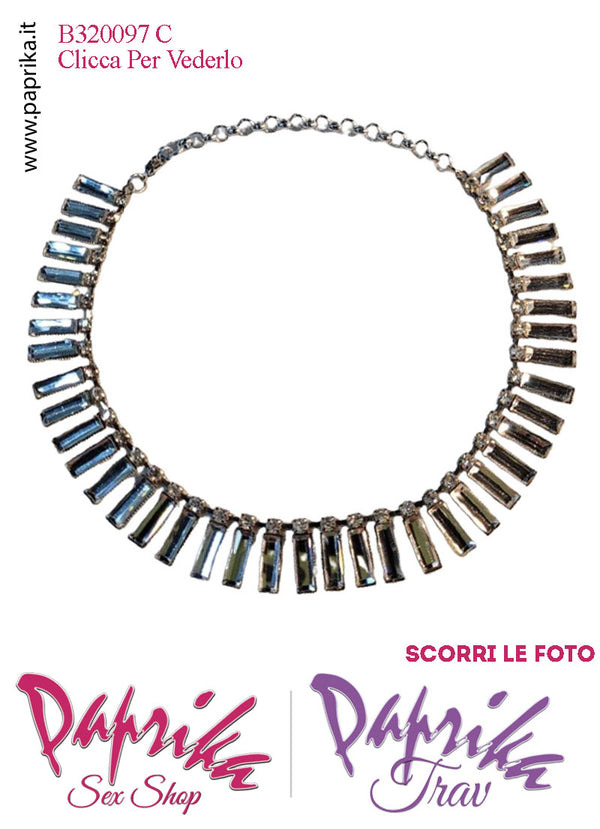 Collana Girocollo Strass Rettangolari Vetro Trasparente Catenina Argento