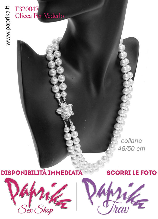 Collana Doppia 2 Giri Perle Ø 1 cm Gioiello Stella Strass e Perla Centrale