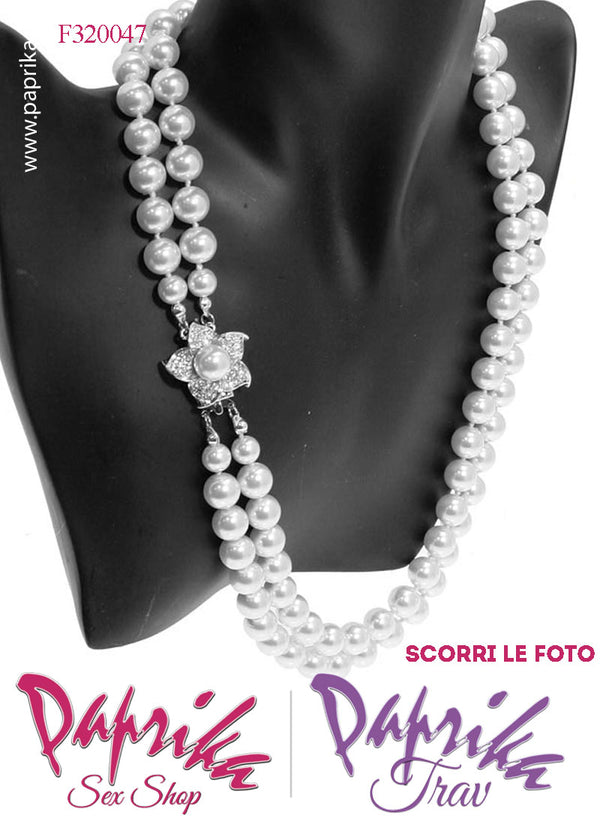 Collana Doppia 2 Giri Perle Ø 1 cm Gioiello Stella Strass e Perla Centrale