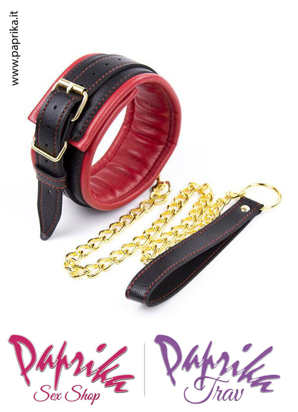 Collare Alto Ecopelle Bicolore Anello Guinzaglio Moschettone