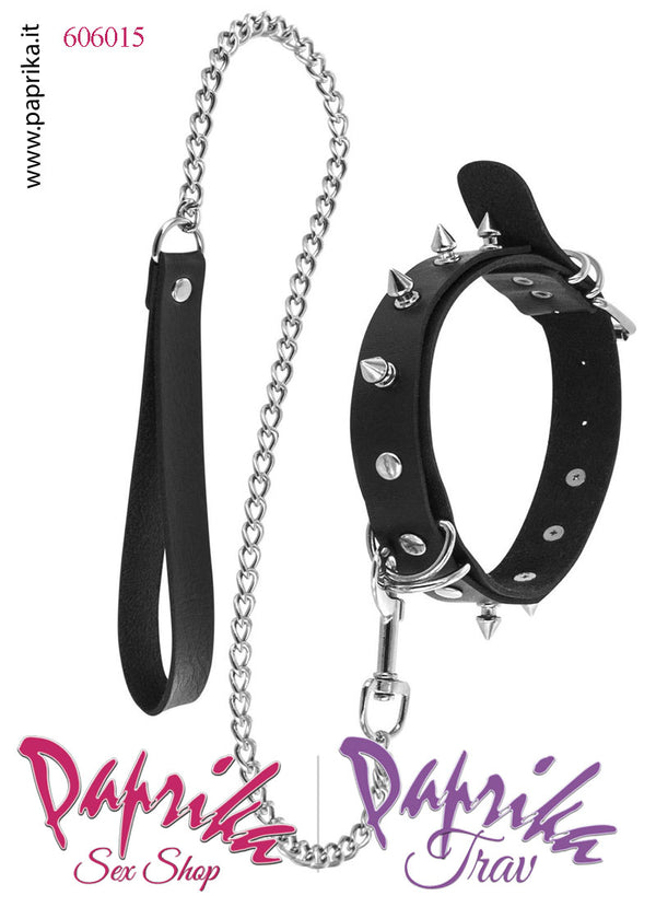 Collare EcoPelle Basso Anelli Centrali Guinzaglio Catena Moschettone