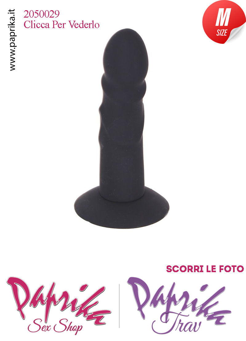 Fallo Dildo Unisex Medium Silicone Nero Venature Non Vibrante 14 cm Ø 35 Ventosa