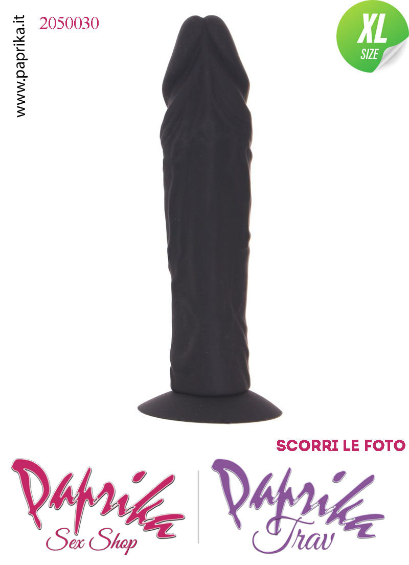 Fallo Dildo Unisex XL Silicone Nero Venature Non Vibrante 20 cm Ø 49 Ventosa