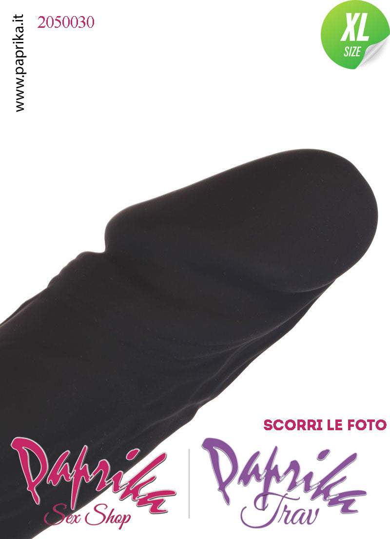 Fallo Dildo Unisex XL Silicone Nero Venature Non Vibrante 20 cm Ø 49 Ventosa