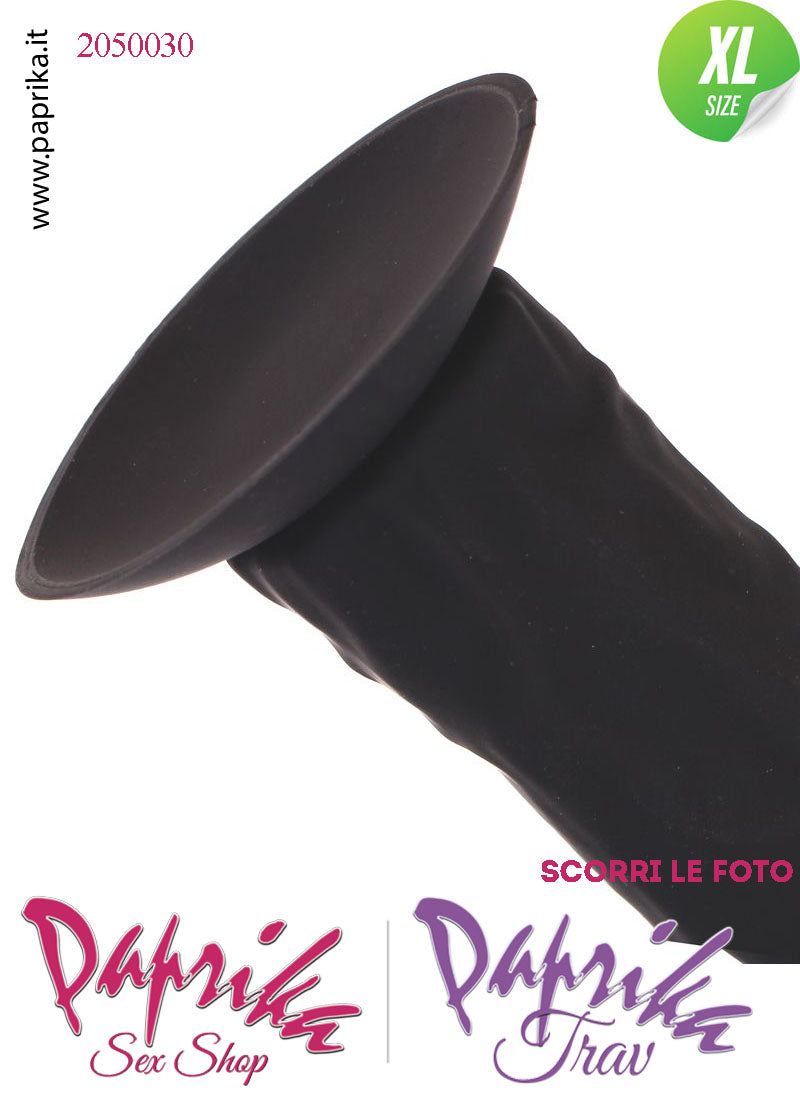 Fallo Dildo Unisex XL Silicone Nero Venature Non Vibrante 20 cm Ø 49 Ventosa