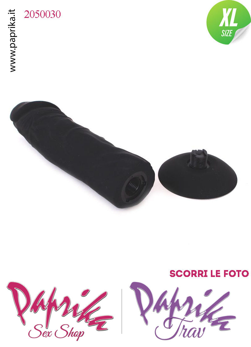 Fallo Dildo Unisex XL Silicone Nero Venature Non Vibrante 20 cm Ø 49 Ventosa