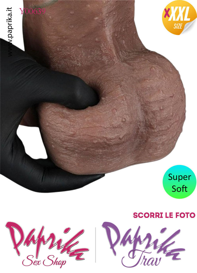 Strap-On Fallo Venature Testicoli XXXXL Non Vibrante 25/23 cm Ø 79 Ventosa