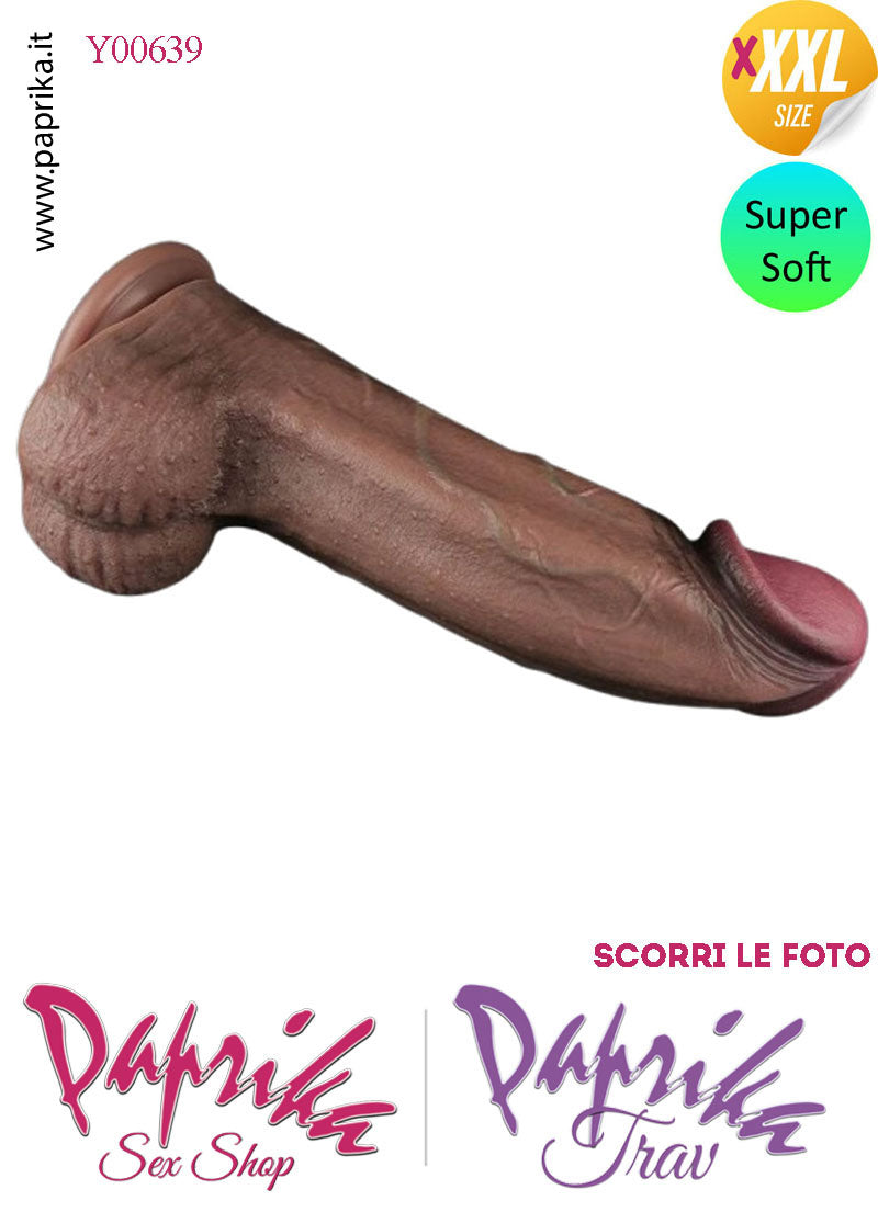 Strap-On Fallo Venature Testicoli XXXXL Non Vibrante 25/23 cm Ø 79 Ventosa