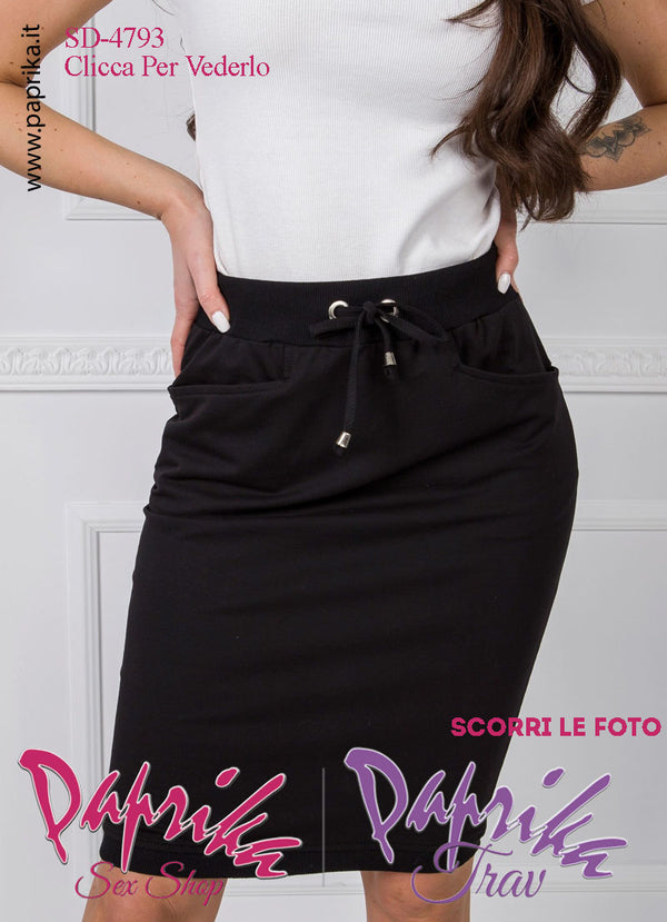 Gonna Longuette Nera Tasche Tessuto Elasticizzato Lunghezza 63 Spacco Dietro