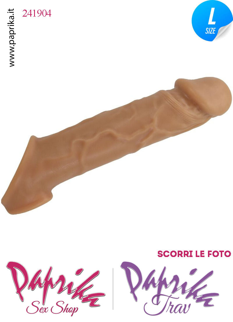 Prolunga Guaina Allungamento Pene Large 4 cm Silicone 16 cm Foro Testicoli