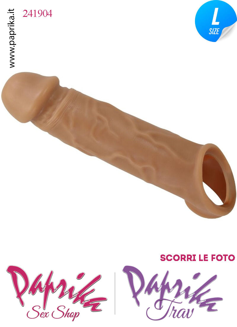 Prolunga Guaina Allungamento Pene Large 4 cm Silicone 16 cm Foro Testicoli