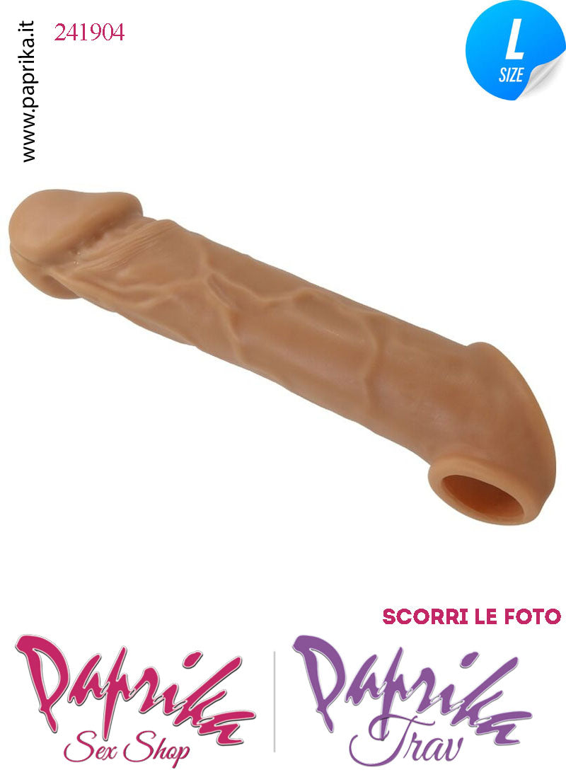 Prolunga Guaina Allungamento Pene Large 4 cm Silicone 16 cm Foro Testicoli