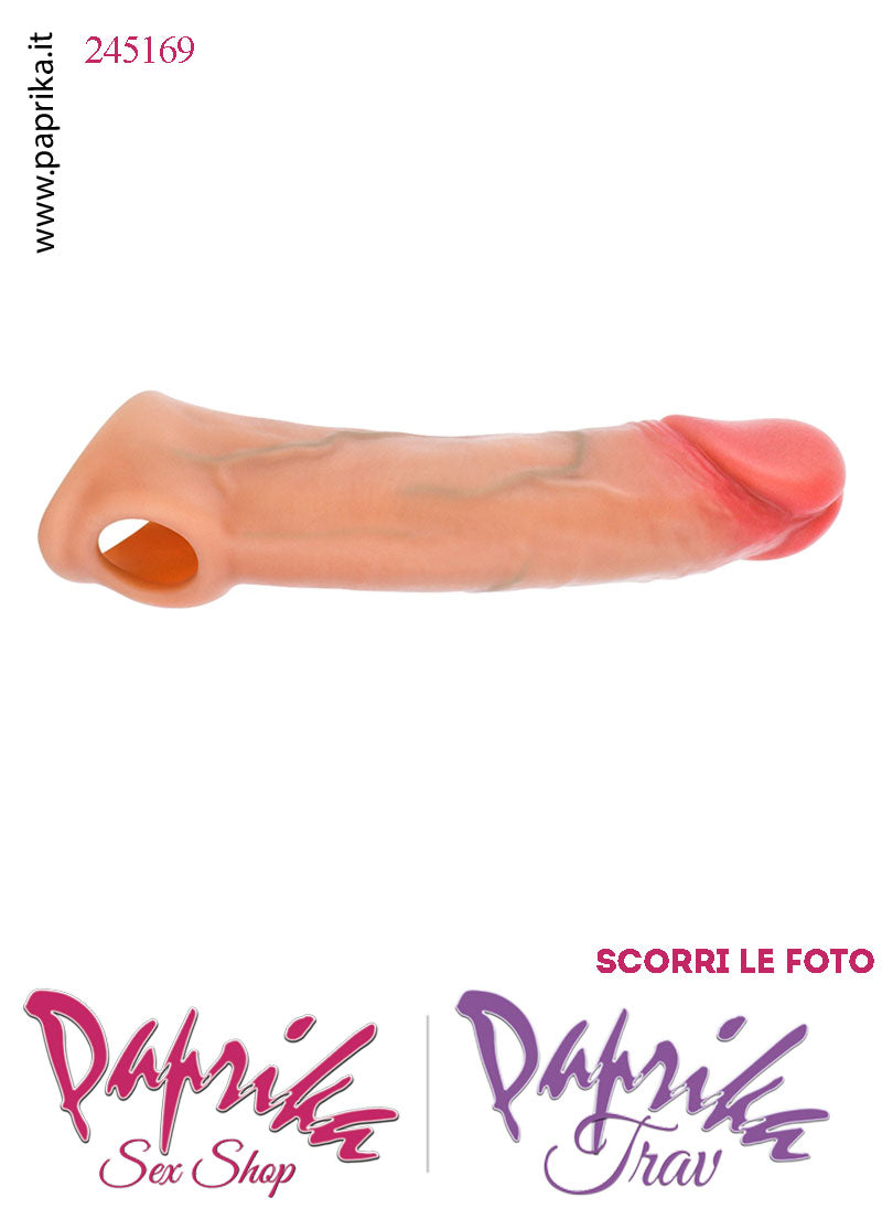 Prolunga Guaina Allungamento Pene 4.5 cm Silicone 16 cm Foro Testicoli