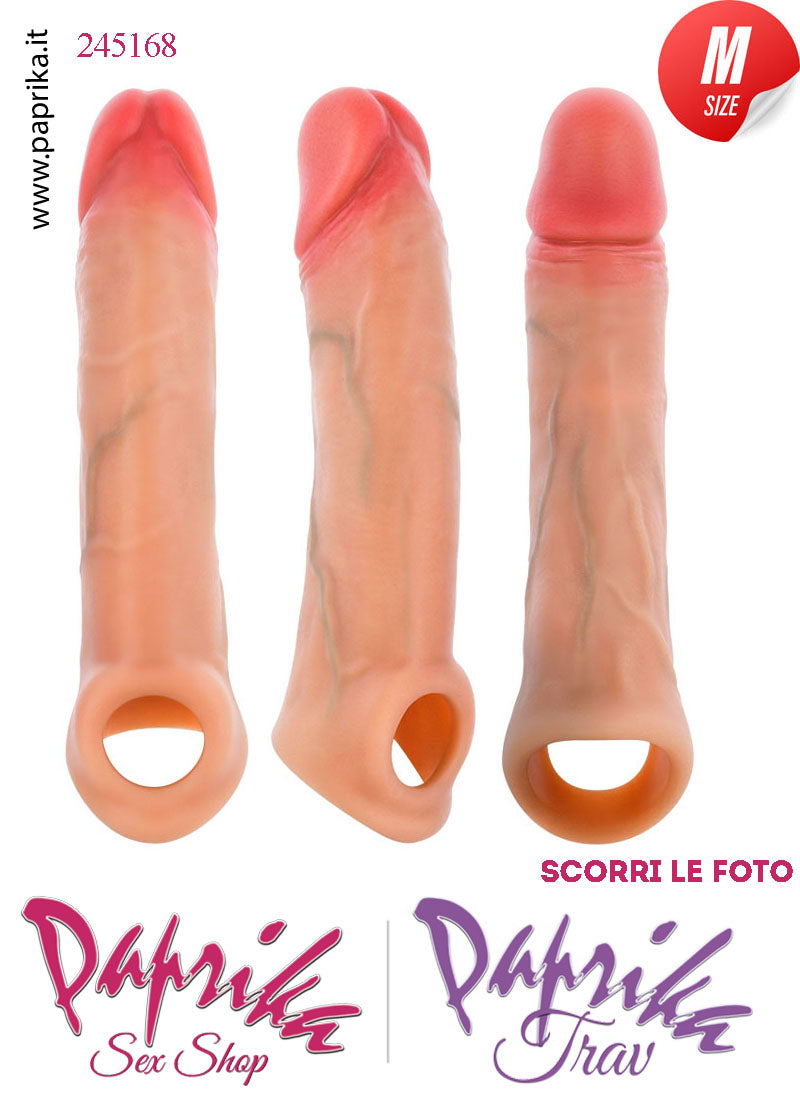 Prolunga Guaina Allungamento Pene 4.4 cm Silicone 15 cm Medium Foro Testicoli