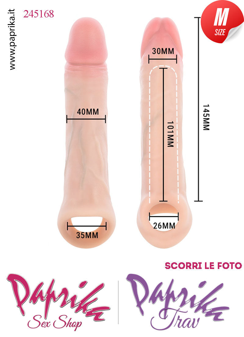 Prolunga Guaina Allungamento Pene 4.4 cm Silicone 15 cm Medium Foro Testicoli
