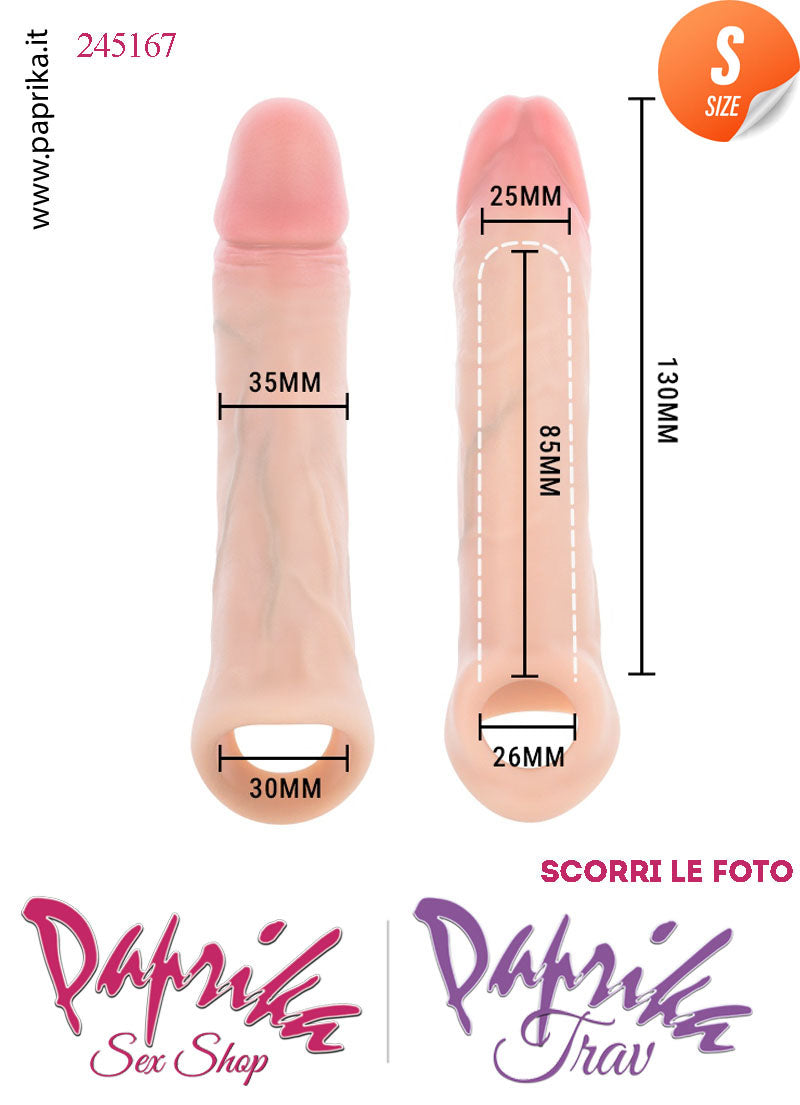 Prolunga Guaina Allungamento Pene 4.5 cm Silicone 13 cm Small Foro Testicoli