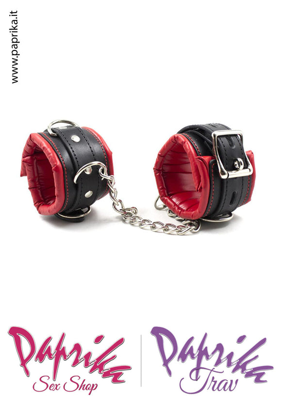 Manette Polsiere Alte Ecopelle Bicolore Anello Moschettone Catenella