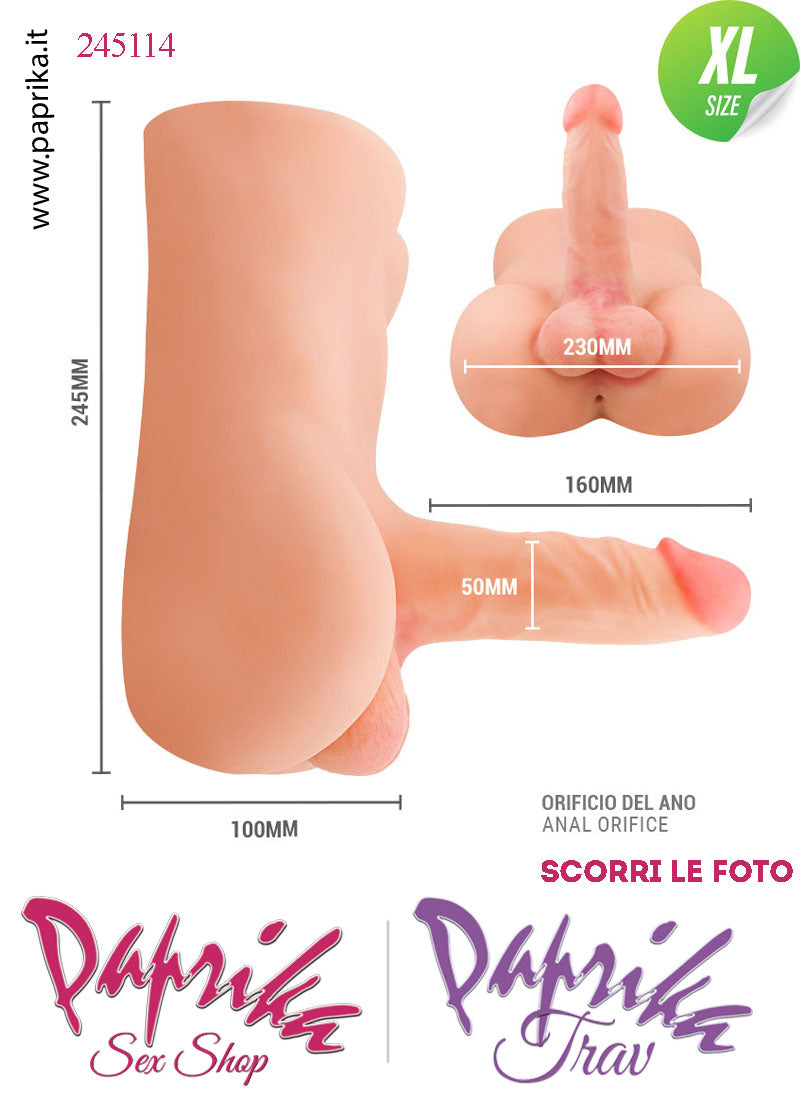 Busto Maschile Pene 16 cm Ø 50 Su & Giù Vibrante Telecomando Ano Penetrabile