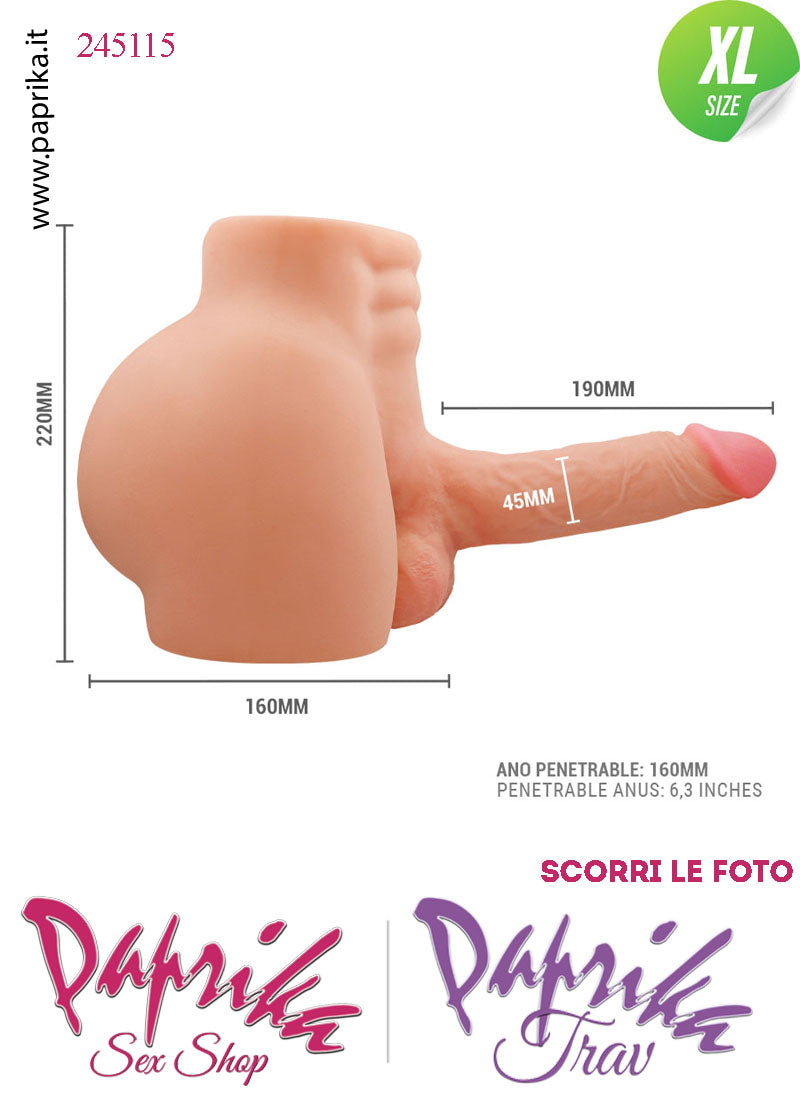 Busto Maschile Pene 19 cm Ø 45 Su & Giù Vibrante Telecomando Ano Penetrabile