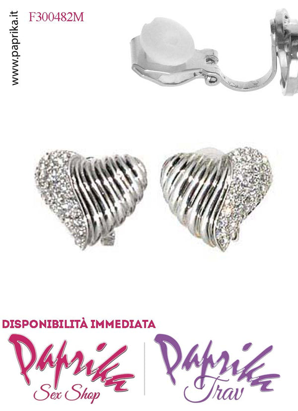 Orecchini Forma Cuore 18 mm Clip Bigiotteria Tempestati Piccoli Strass