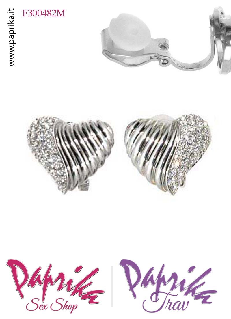 Orecchini Forma Cuore 18 mm Clip Bigiotteria Tempestati Piccoli Strass
