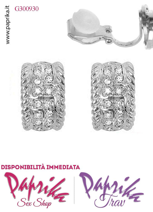 Orecchini Rettangolari 19 mm Clip Bigiotteria Tempestati Piccoli Strass