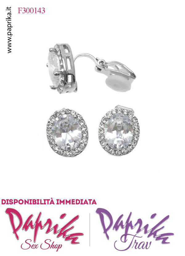 Orecchini Piccoli 14 mm Clip Bigiotteria Ovale Strass Centrale