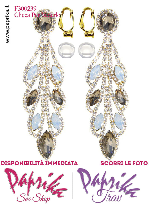 Orecchini Pendenti Lunghi Strass Oro Metallo Perno Clip Omaggio