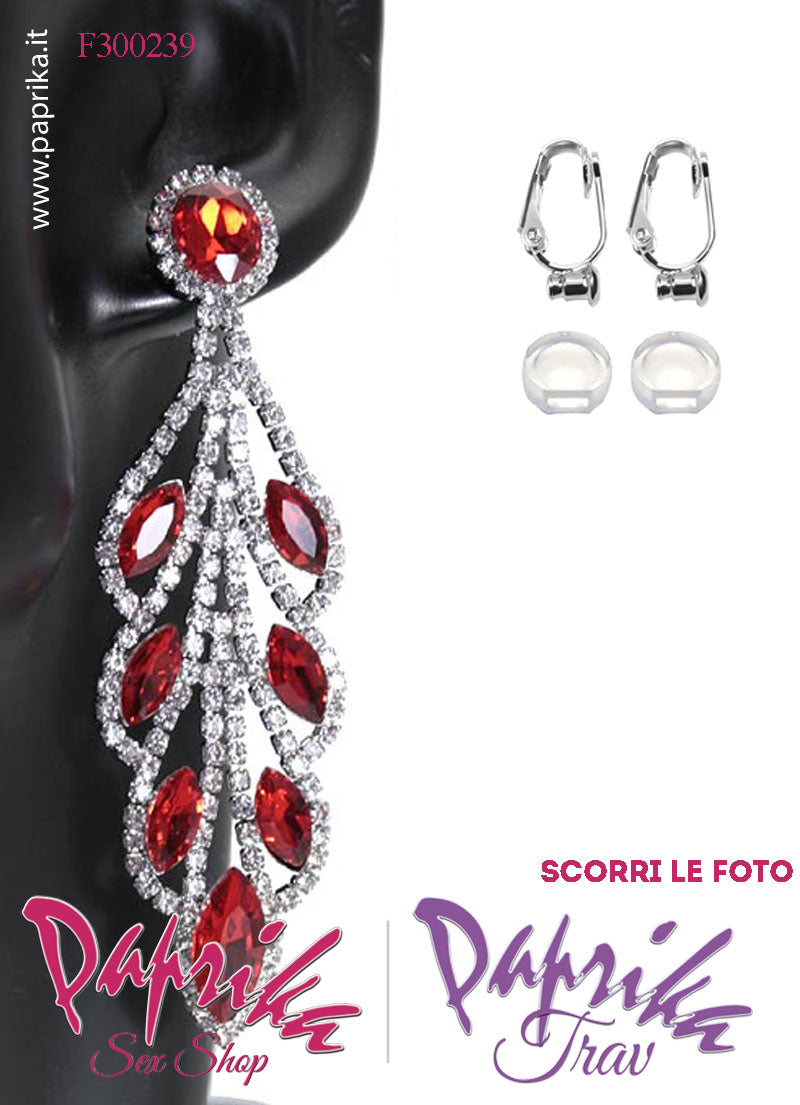 Orecchini Pendenti Lunghi Strass Neri Metallo Perno Clip Omaggio
