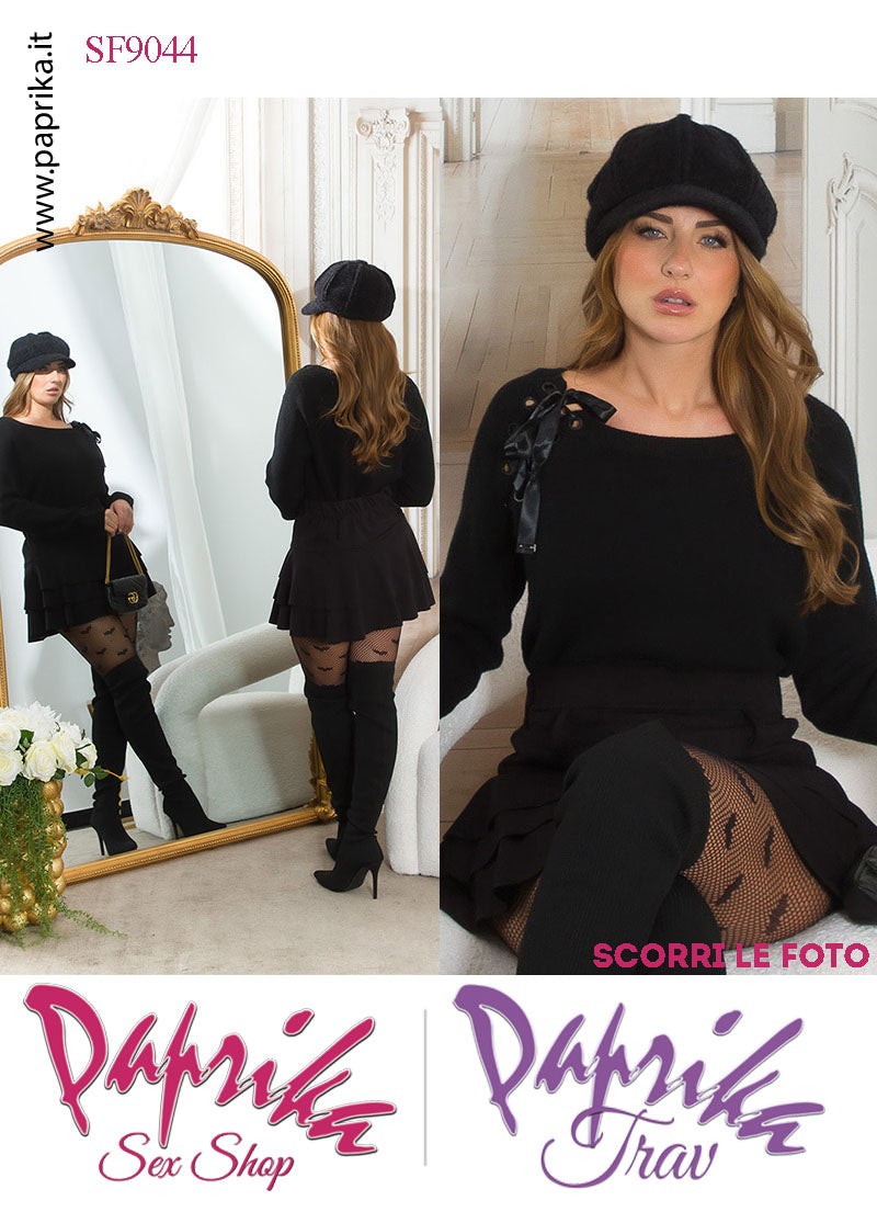 Maglione Allacciatura Spalla Destra Tessuto Super Elasticizzato Maniche Lunghe