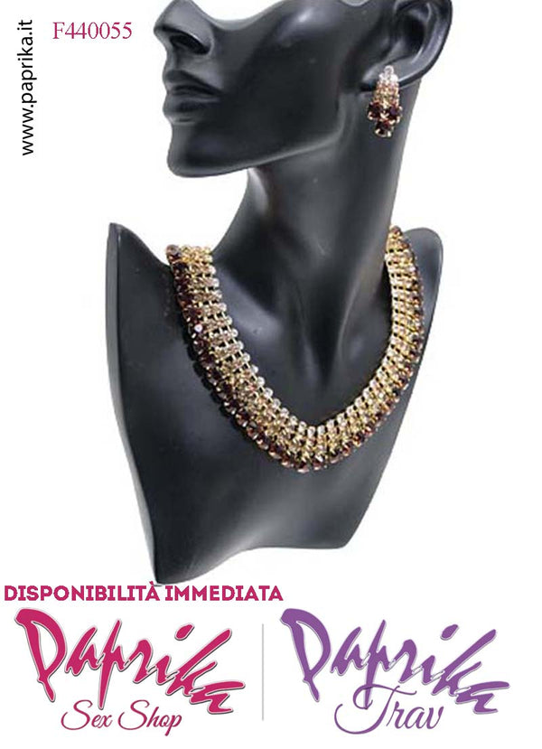 Parure Bigiotteria Collana Girocollo Orecchini Strass 2 Colori Abbinati