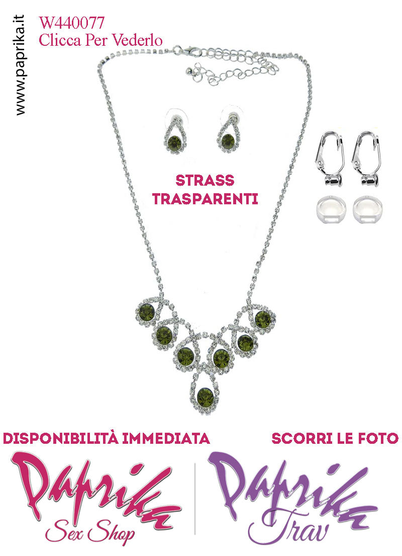 Parure Bigiotteria Collana Girocollo Strass Trasparenti Orecchini Clip Omaggio