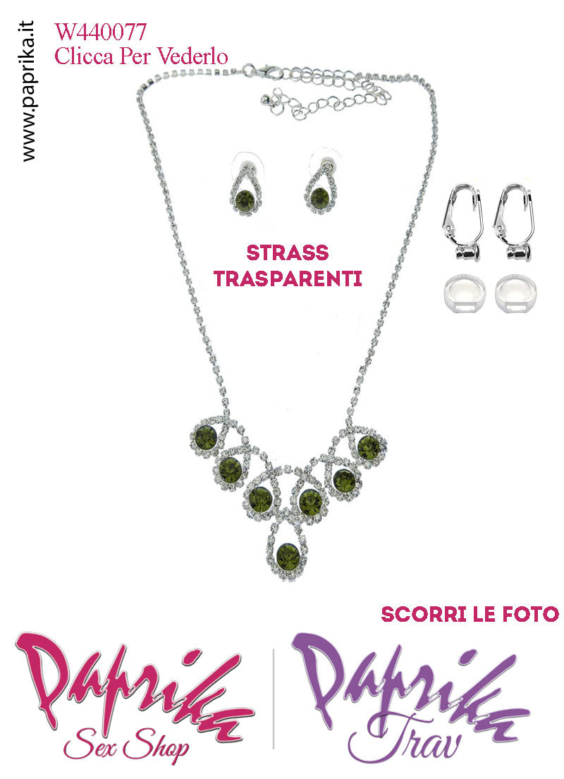 Parure Bigiotteria Collana Girocollo Strass Trasparenti Orecchini Clip Omaggio