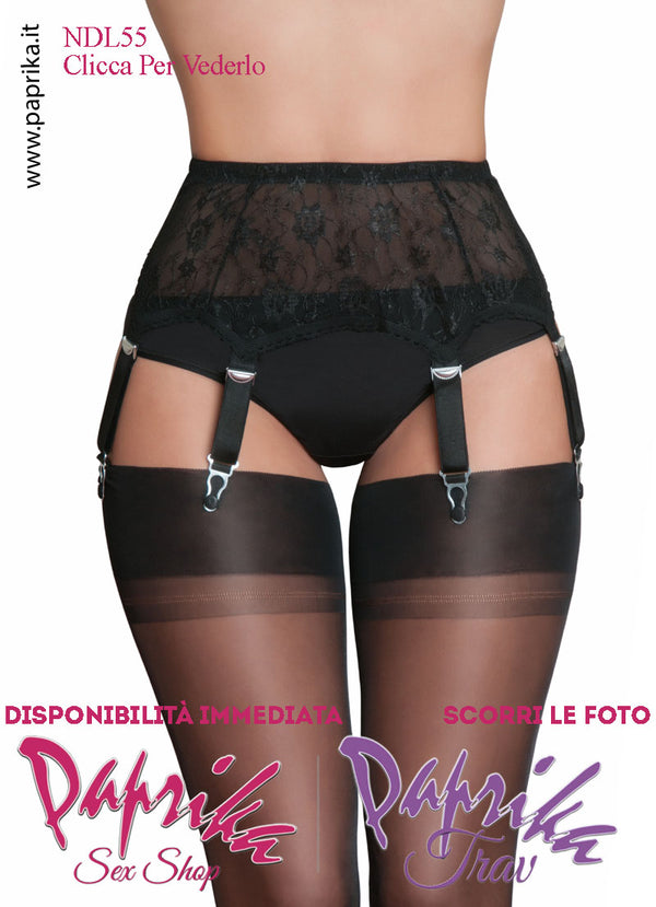 Reggicalze Alto 06 Elastici Anni '50 Pizzo Nero Trasparente