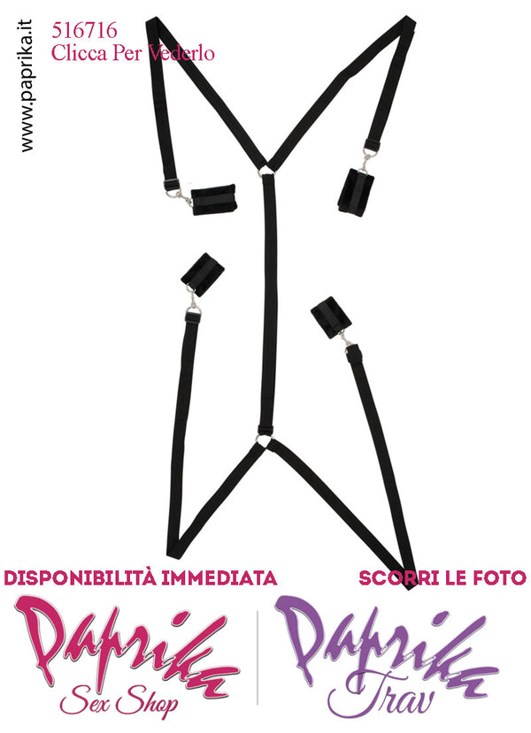 Set Bondage Letto 5 Pezzi Polsiere Cavigliere Morbide Cinghie Lunghe