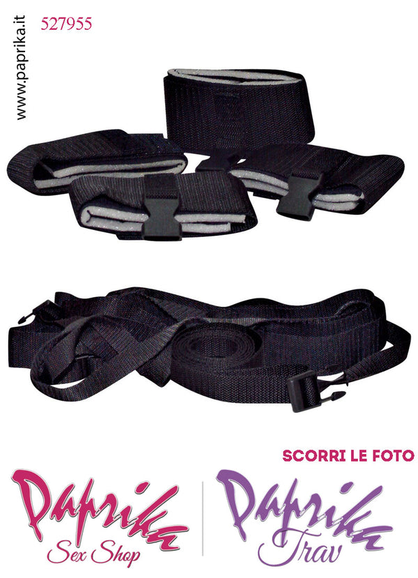 Set Bondage Letto Polsiere Cavigliere Morbide Cinghie Lunghe 5 Pezzi
