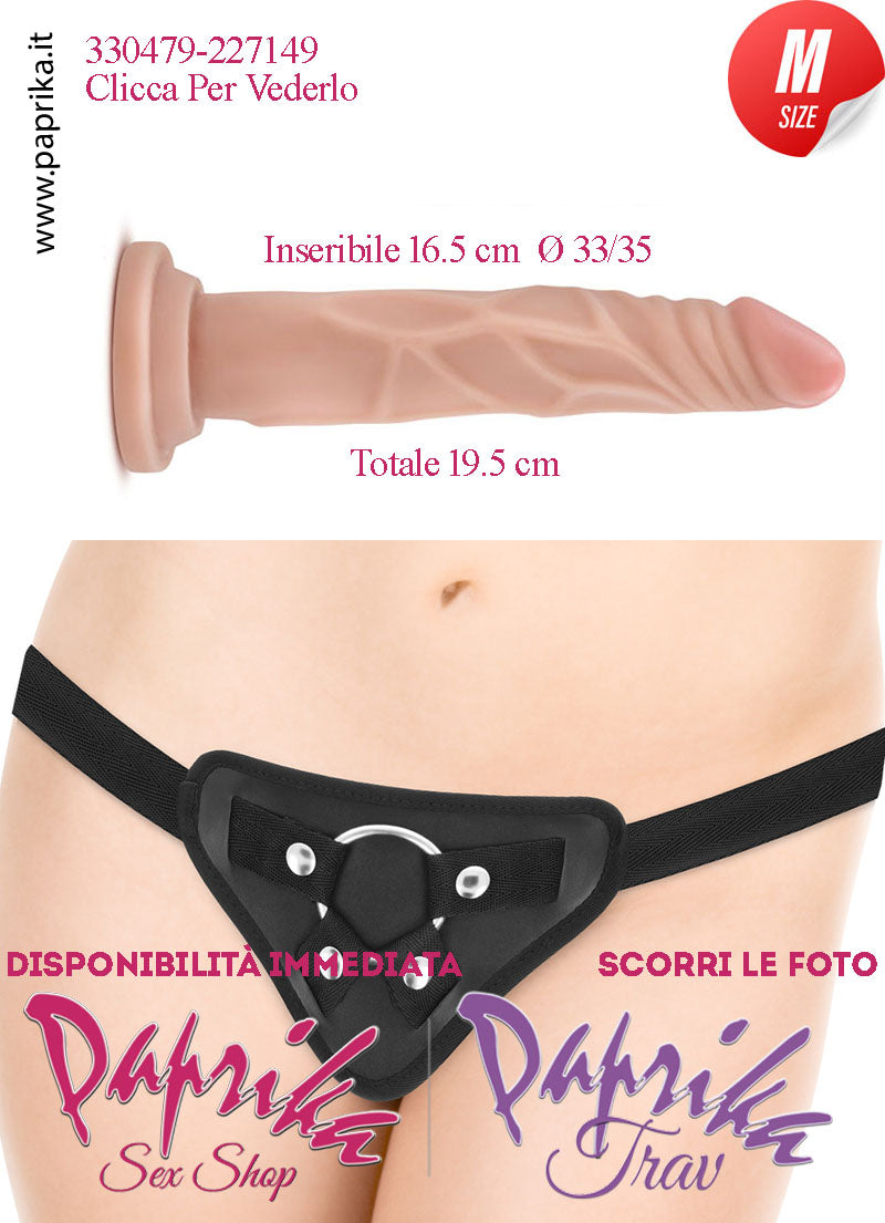 Strap-On Fallo Medium Non Vibrante 18 cm Ø 35 Mutanda Anelli Acciaio e Gomma