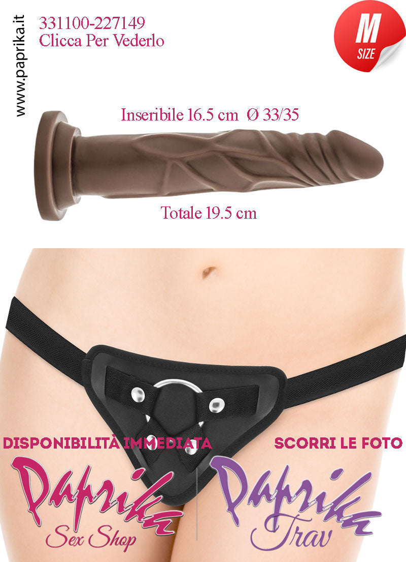 Strap-On Fallo Marrone Medium Non Vibrante 18 cm Ø 35 Mutanda Anelli Acciaio e Gomma