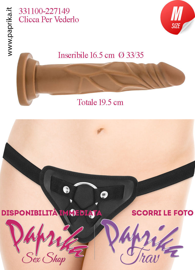 Strap-On Fallo Mulatto Medium Non Vibrante 18 cm Ø 35 Mutanda Anelli Acciaio e Gomma