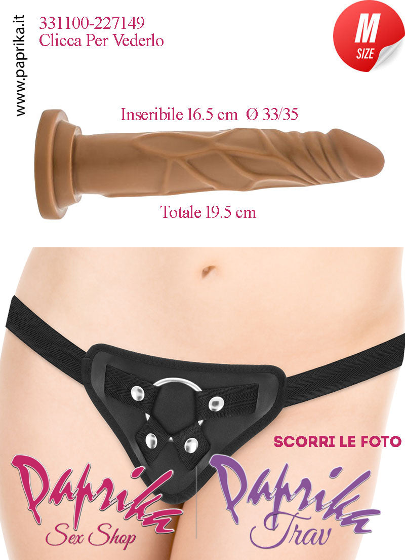 Strap-On Fallo Mulatto Medium Non Vibrante 18 cm Ø 35 Mutanda Anelli Acciaio e Gomma