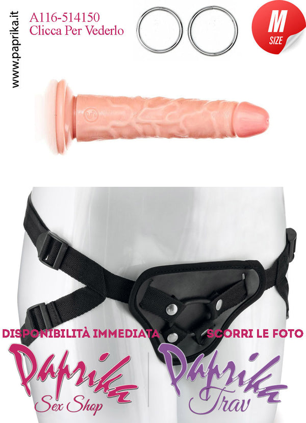 Strap-On Fallo Medium Non Vibrante 15 cm Ø 28/35 Mutanda 2 Anelli Acciaio + 2 Gomma