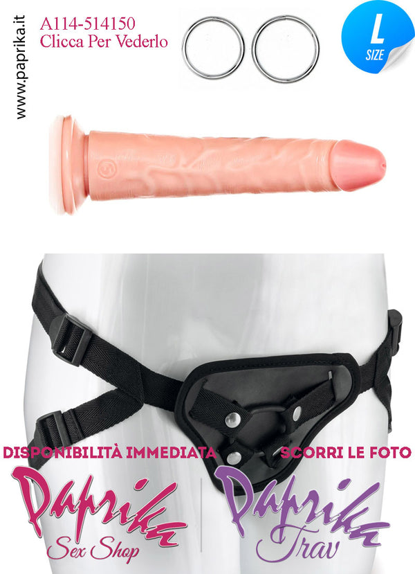 Strap-On Fallo Medium Non Vibrante 18 cm Ø 30/39 Mutanda 2 Anelli Acciaio + 2 Gomma