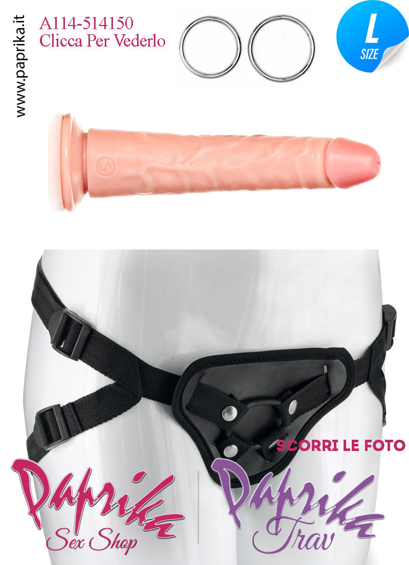 Strap-On Fallo Medium Non Vibrante 18 cm Ø 30/39 Mutanda 2 Anelli Acciaio + 2 Gomma