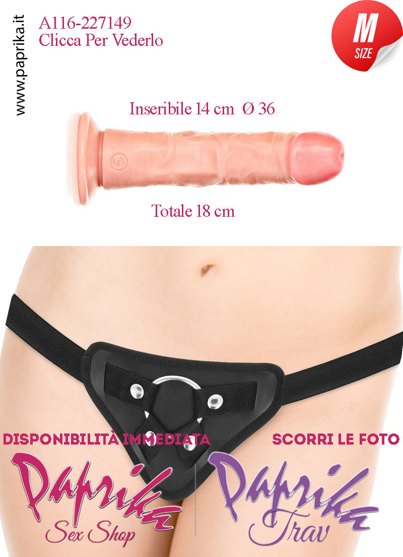 Strap-On Fallo Medium Non Vibrante 15 cm Ø 36 Mutanda Anelli Acciaio e Gomma