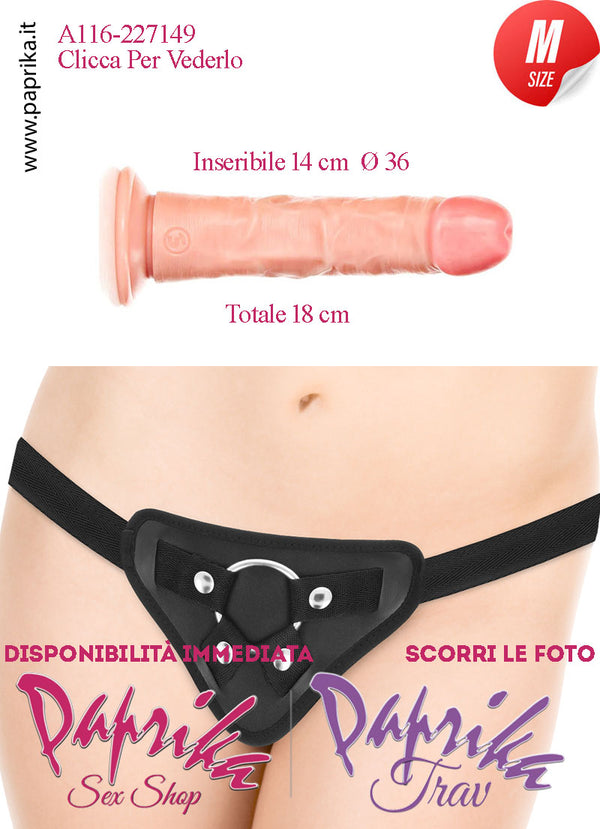 Strap-On Fallo Medium Non Vibrante 15 cm Ø 36 Mutanda Anelli Acciaio e Gomma