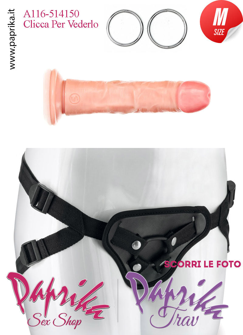 Strap-On Fallo Medium Non Vibrante 15 cm Ø 35 Mutanda 2 Anelli Acciaio + 2 Gomma