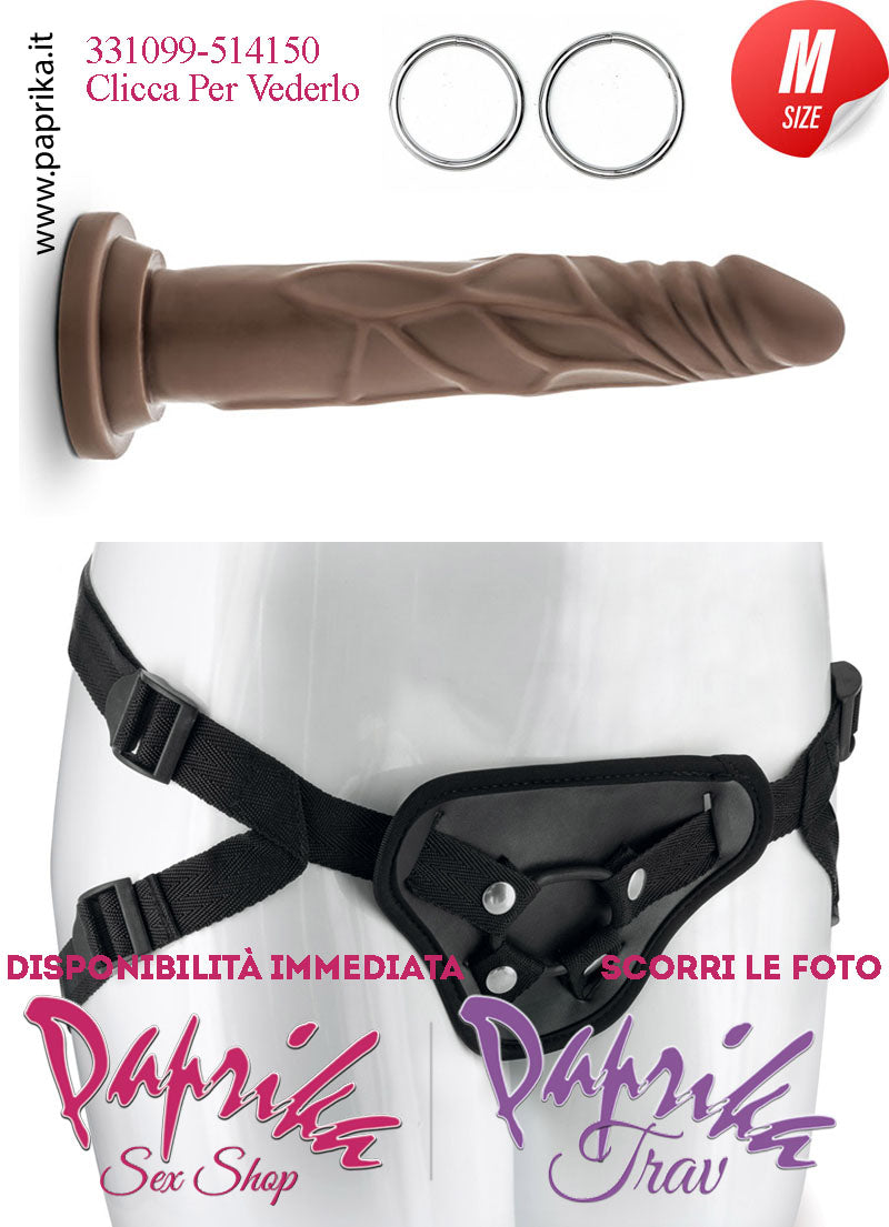 Strap-On Fallo Marrone Medium Non Vibrante 18 cm Ø 35 Mutanda 2 Anelli Acciaio + 2 Gomma